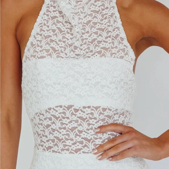 White Halter Maxi Dress with Slit - Picture 3 of 4